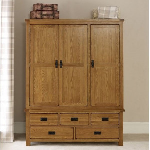 Rustic Oak - 1m6 : Tủ Áo Gỗ Sồi ( 3 Cánh + 5 Ngăn Kéo Dưới )